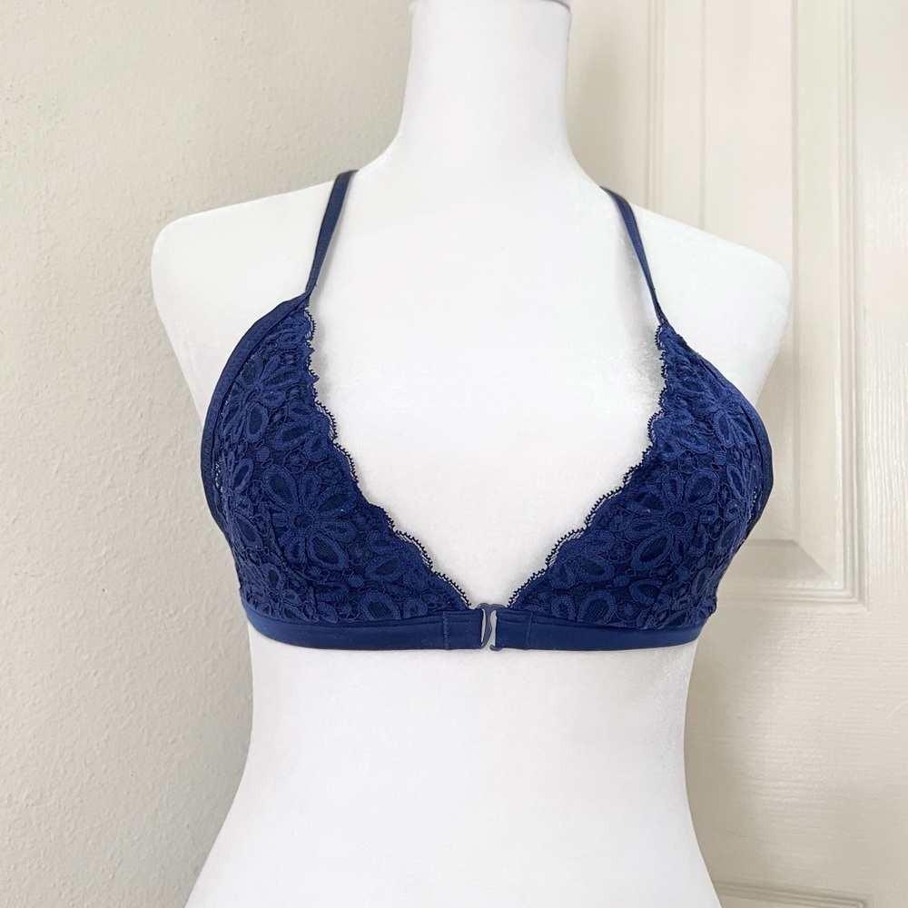 VS Navy Lace Racerback T-Back Bralette